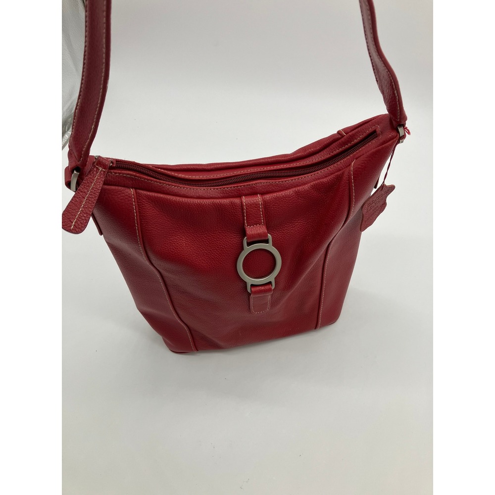 Mossimo Red Pebbled Genuine Leather Shoulder Bag Hobo Silver Ring Detail